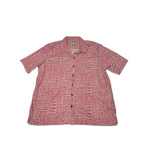 LLBean Traditional Fit Mens Red Geo Pattern Short Sleeve Button Down Shirt XL